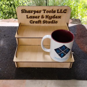 2 level laser cut display shelf with custom engraving