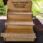3 level laser cut display shelf with custom engraving