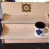2 level laser cut display shelf with custom engraving larger
