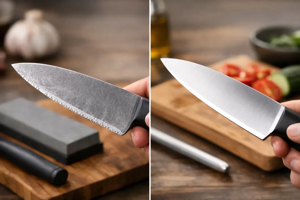Before and After Knife Sharpening