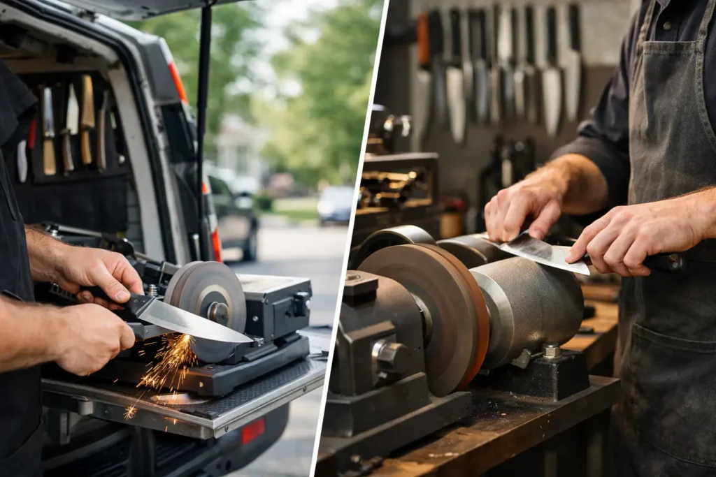Mobile Knife Sharpening Versus Shop Service